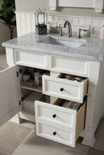 Load image into Gallery viewer, Brookfield 36&quot; Single Vanity, Bright White w/ 3 CM Carrara Marble Top