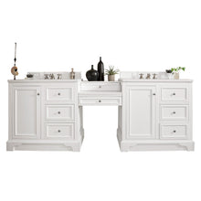 Load image into Gallery viewer, De Soto 94&quot; Double Vanity Set, Bright White w/ Makeup Table, 3 CM White Zeus Quartz Top