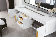 Load image into Gallery viewer, Bathroom Vanities Outlet Atlanta Renovate for LessMercer Island 72&quot; Single Vanity, Glossy White, Radiant Gold w/ Glossy White Composite Top