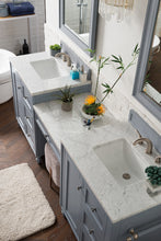 Load image into Gallery viewer, Copper Cove Encore 86&quot; Double Vanity Set, Silver Gray w/ Makeup Table, 3 CM Carrara Marble Top