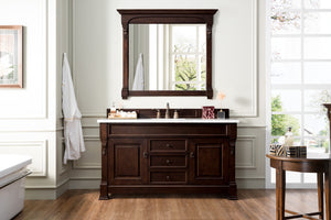 Brookfield 60" Single Vanity, Burnished Mahogany w/ 3 CM Carrara Marble Top