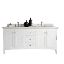 Load image into Gallery viewer, Palisades 72&quot; Double Vanity, Bright White, w/ 3 CM Classic White Quartz Top