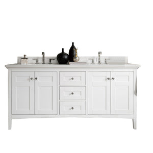 Palisades 72" Double Vanity, Bright White, w/ 3 CM White Zeus Quartz Top