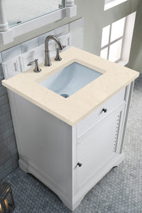 Savannah 26" Single Vanity Cabinet, Bright White, w/ 3 CM Eternal Marfil Quartz Top