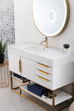 Load image into Gallery viewer, Bathroom Vanities Outlet Atlanta Renovate for LessColumbia 48&quot; Single Vanity, Glossy White, Radiant Gold w/ Glossy White Composite Top