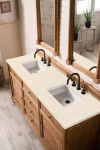Savannah 72" Double Vanity Cabinet, Driftwood, w/ 3 CM Eternal Marfil Quartz Top