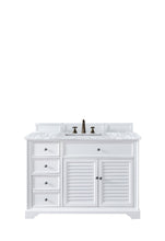 Load image into Gallery viewer, Savannah 48&quot; Bright White Single Vanity w/ 3 CM Carrara Marble Top