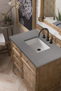 Savannah 36" Single Vanity Cabinet, Driftwood, w/ 3 CM Grey Expo Quartz Top