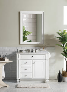 Bristol 36" Single Vanity, Bright White, w/ 3 CM Arctic Fall Solid Surface Top