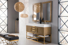 Load image into Gallery viewer, Columbia 59&quot; Double Vanity, Latte Oak, Radiant Gold w/ Glossy White Composite Top