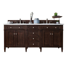 Load image into Gallery viewer, Brittany 72&quot; Burnished Mahogany Double Vanity w/ 3 CM Carrara Marble Top