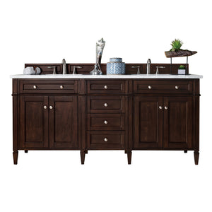 Brittany 72" Burnished Mahogany Double Vanity w/ 3 CM Arctic Fall Solid Surface Top