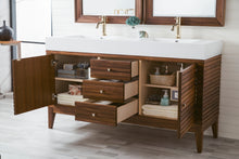 Load image into Gallery viewer, Linear 59&quot; Double Vanity, Mid Century Walnut w/ Glossy White Composite Top