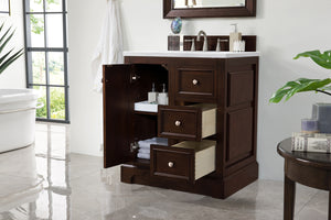 Bathroom Vanities Outlet Atlanta Renovate for LessDe Soto 30" Single Vanity, Burnished Mahogany w/ 3 CM Arctic Fall Solid Surface Top