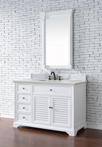 Savannah 48" Single Vanity Cabinet, Bright White, w/ 3 CM Eternal Jasmine Pearl Quartz Top