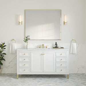 Chicago 60" Single Vanity, Glossy White w/ 3CM Ethereal Noctis Top