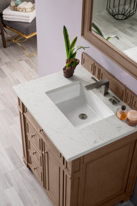 Bristol 30" Single Vanity, Whitewashed Walnut, w/ 3 CM Eternal Jasmine Pearl Quartz Top