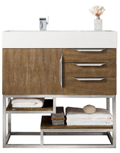 Load image into Gallery viewer, Columbia 36&quot; Single Vanity, Latte Oak w/ Glossy White Composite Top