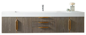 Mercer Island 72" Single Vanity, Ash Gray, Radiant Gold w/ Glossy White Composite Top