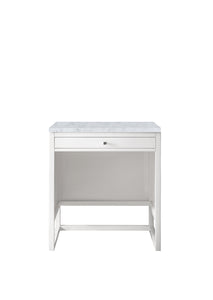 Athens 30"  Countertop  Unit (makeup counter), Glossy White w/ 3 CM Carrara Marble Top