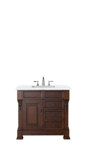 Brookfield 36" Single Vanity, Warm Cherry w/ 3 CM Arctic Fall Solid Surface Top