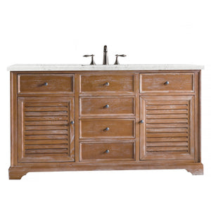 Savannah 60" Single Vanity Cabinet, Driftwood, w/ 3 CM Eternal Jasmine Pearl Quartz Top