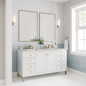 Chicago 60" Double Vanity, Glossy White w/ 3CM Eternal Jasmine Pearl Top
