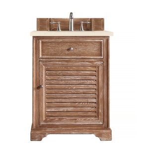 Savannah 26" Single Vanity Cabinet, Driftwood, w/ 3 CM Eternal Marfil Quartz Top