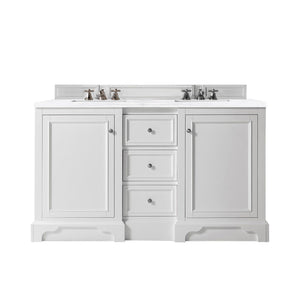 De Soto 60" Double Vanity, Bright White w/ 3 CM Arctic Fall Solid Surface Top