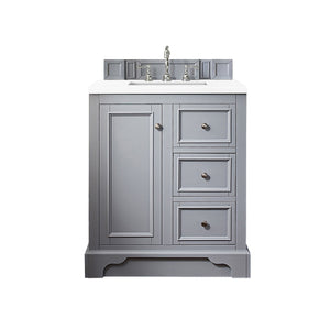 De Soto 30" Single Vanity, Silver Gray w/ 3 CM White Zeus Quartz Top