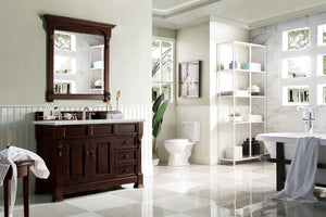 Brookfield 48" Single Vanity, Burnished Mahogany w/ 3 CM Eternal Jasmine Pearl Quartz Top