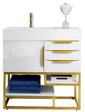 Load image into Gallery viewer, Columbia 36&quot; Single Vanity, Glossy White, Radiant Gold w/ Glossy White Composite Top
