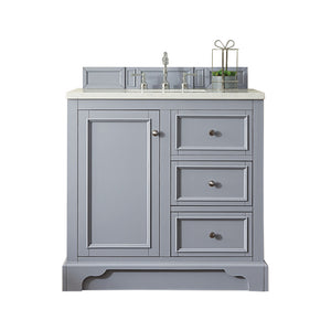 De Soto 36" Single Vanity, Silver Gray w/ 3 CM White Zeus Quartz Top