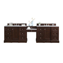 Load image into Gallery viewer, De Soto 118&quot; Double Vanity Set, Burnished Mahogany w/ Makeup Table, 3 CM Arctic Fall Solid Surface Top