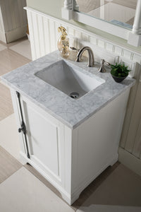 Providence 26" Bright White Single Vanity w/ 3 CM Carrara Marble Top