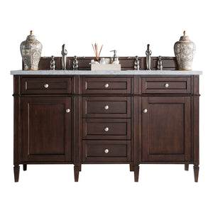 Brittany 60" Burnished Mahogany Double Vanity w/ 3 CM Arctic Fall Solid Surface Top