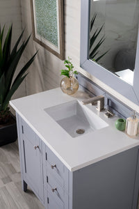 Palisades 36" Single Vanity, Silver Gray, w/ 3 CM Classic White Quartz Top James Martin