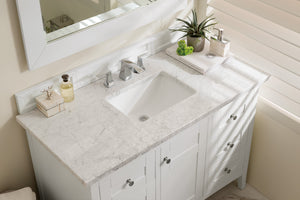 Palisades 48" Single Vanity, Bright  White w/ 3 CM Carrara Marble Top