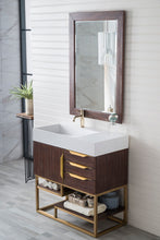 Load image into Gallery viewer, Columbia 36&quot; Single Vanity, Coffee Oak, Radiant Gold w/ Glossy White Composite Top