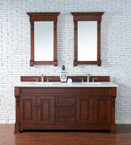 Brookfield 72" Double Vanity, Warm Cherry w/ 3 CM Classic White Quartz Top