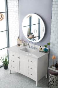 Palisades 48" Single Vanity, Bright  White, w/ 3 CM White Zeus Quartz Top