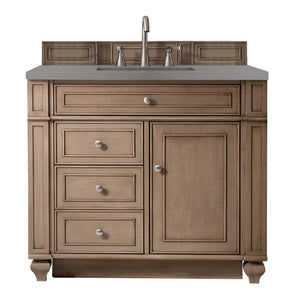 Bristol 36" Single Vanity, Whitewashed Walnut, w/ 3 CM Grey Expo Quartz Top