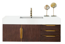 Load image into Gallery viewer, Mercer Island 48&quot; Single Vanity, Coffee Oak, Radiant Gold w/ Glossy White Composite Top