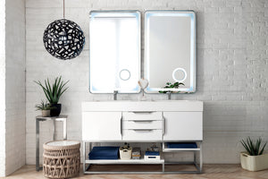 Columbia 59" Double Vanity, Glossy White w/ Glossy White Composite Top