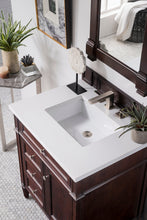 Load image into Gallery viewer, Brittany 30&quot; Single Vanity, Burnished Mahogany, w/ 3 CM Classic White Quartz Top James Martin