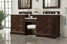 Load image into Gallery viewer, De Soto 82&quot; Double Vanity Set, Burnished Mahogany w/ Makeup Table, 3 CM Arctic Fall Solid Surface Top