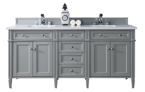 Brittany 72" Urban Gray Double Vanity w/ 3 CM Classic White Quartz Top