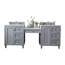 Load image into Gallery viewer, Copper Cove Encore 86&quot; Double Vanity Set, Silver Gray w/ Makeup Table, 3 CM Classic White Quartz Top James Martin