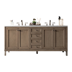Chicago 72" Double Vanity, Whitewashed Walnut w/ 3 CM Arctic Fall Solid Surface Top