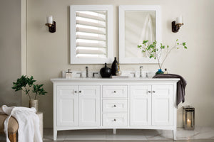 Palisades 72" Double Vanity, Bright White, w/ 3 CM White Zeus Quartz Top